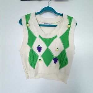 Green and Cream Argyle Knit Vest